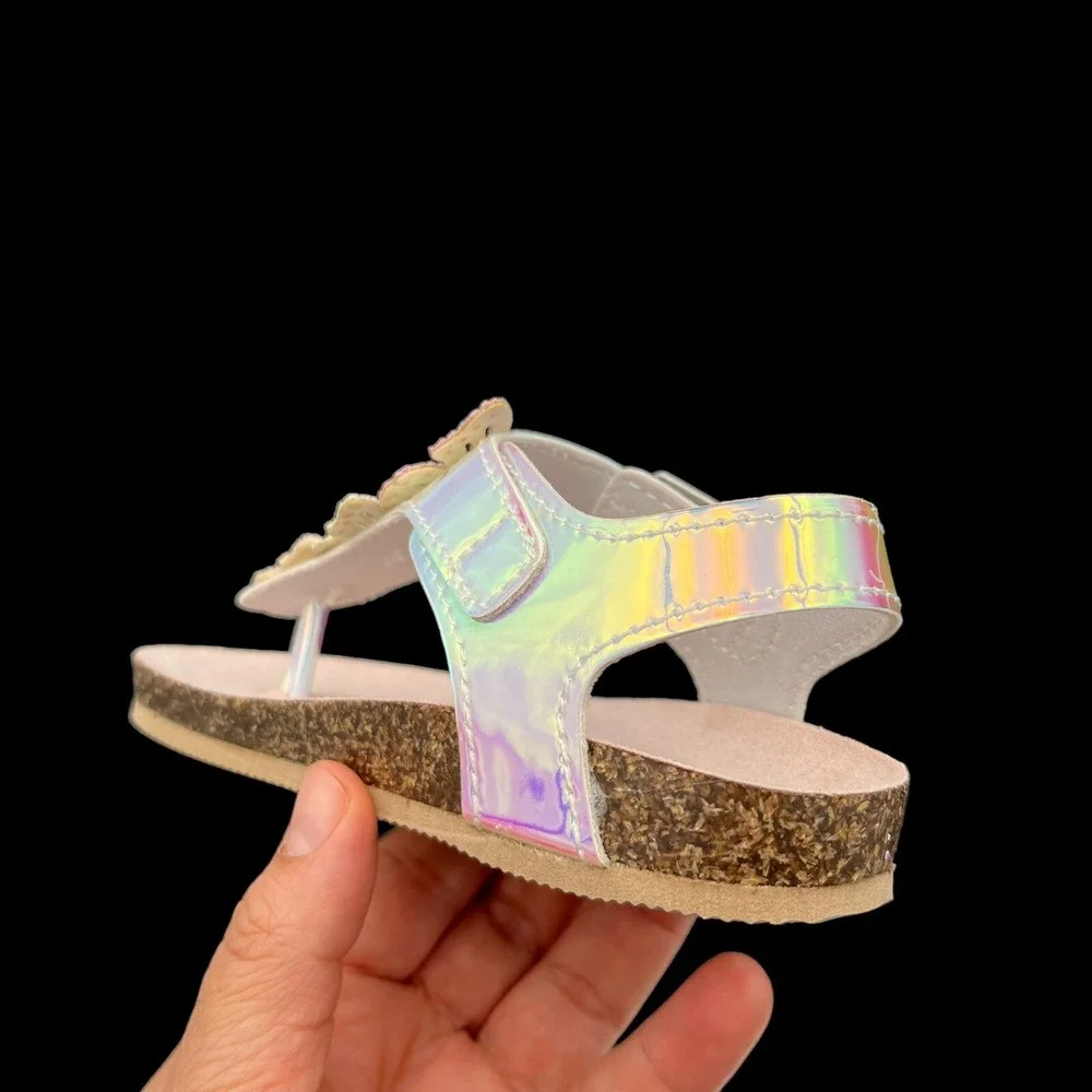 Maggie & Zoe Toddler Girls Butterfly Thong Sandals Size 6 Silver-Tan Lightweight